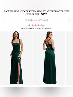 Dessy Collection Evergreen Satin Lace-Up Corset Maxi Dress
